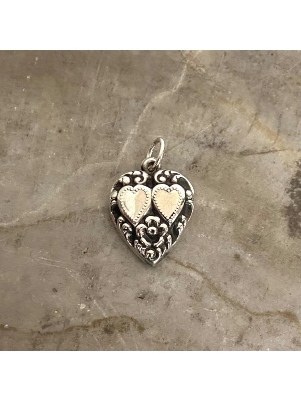 VTG Sterling Silver 925 Repousse Puffy Heart Sweetheart Charm Pendant - Picture 4 of 16